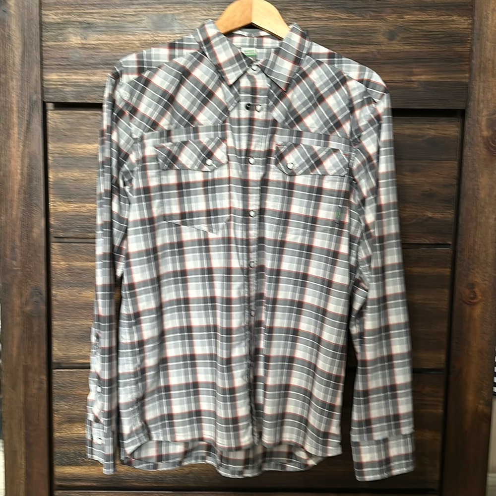 Stio Eddy Shirt Medium Gray Black and Red